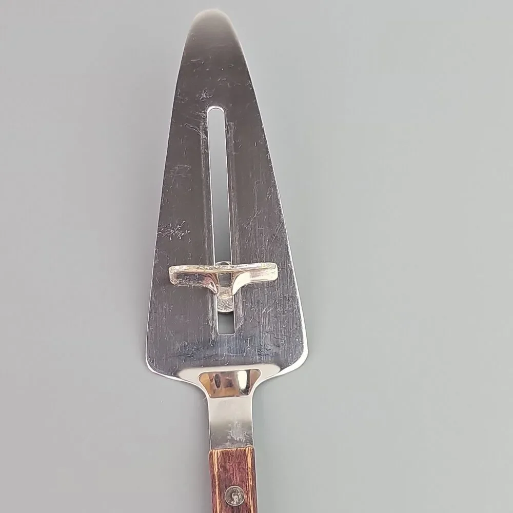 Vintage Sliding Cake Server Pies Cakes Stainless Steel Wood Handle Japan